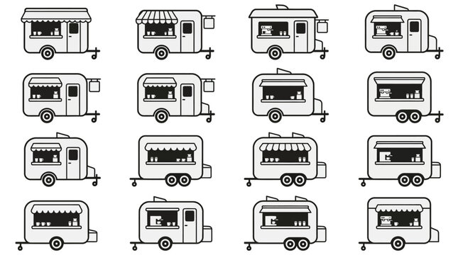 Mobile food truck and concession trailer silhouette collection.