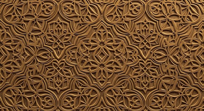 Intricate islamic geometric pattern with wooden carvings