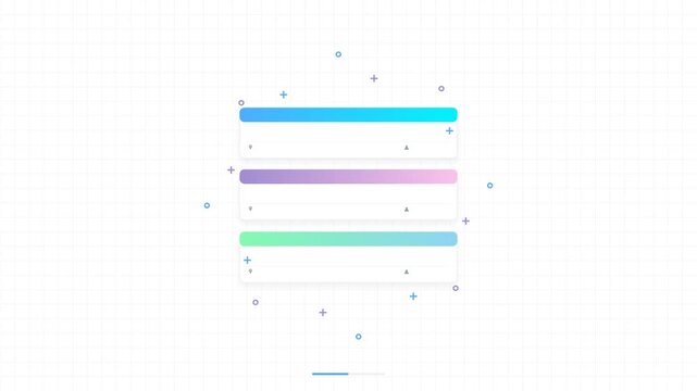 Abstract UI elements with vibrant gradient bars and floating particles motion render background