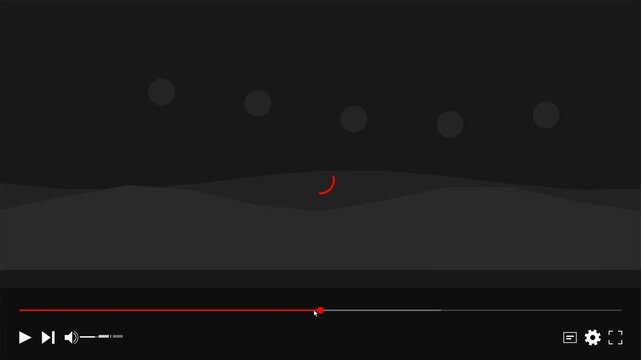 Dark video player interface mockup with red buffering indicator and playback controls on a dark background vector illustration