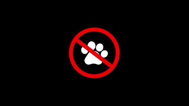 No pets allowed sign animation: red prohibited symbol with paw print for public spaces no animals