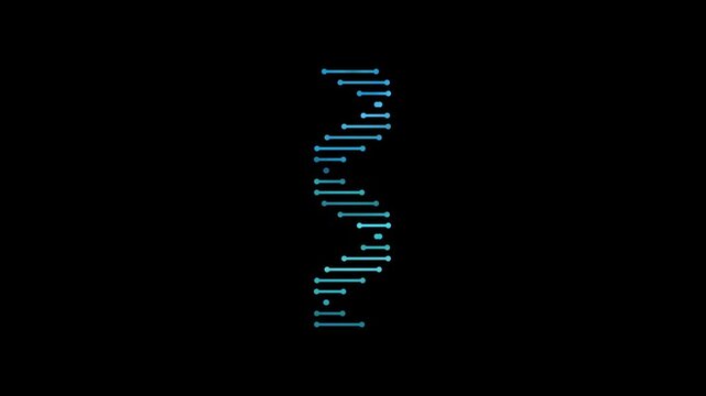 DNA dots Slow motion vertical rotation of glowing dna helix oscillating against dark studio background, 4k video