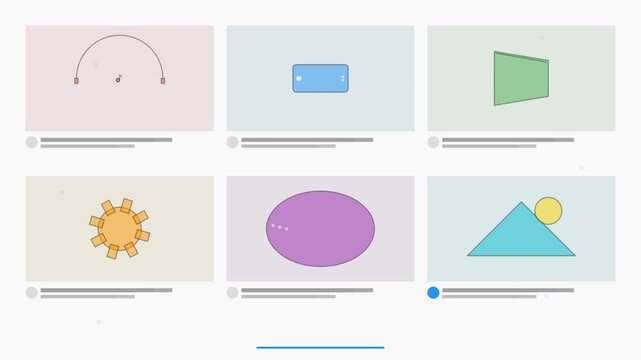 Minimalist UI layout gallery displaying vector geometric shapes design templates motion asset icons