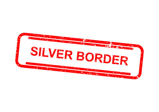 Red silver border stamp with text label illustration