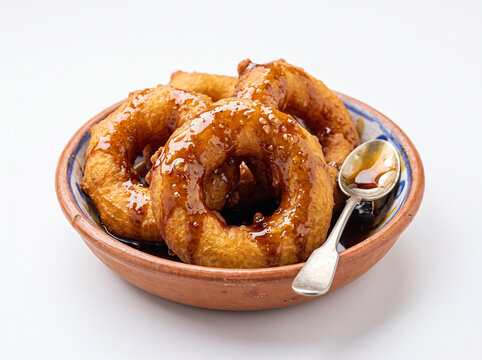 Peruvian Picarones with Sweet Potato and Pumpkin Dough on White Background