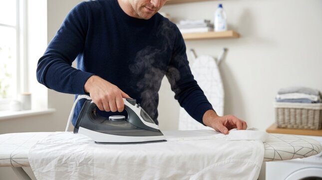 Ironing White Dress Shirt with Steam at Home for Professional Clothing Care