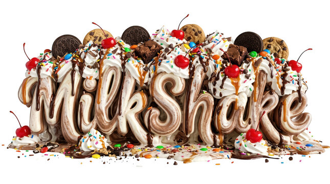 Delicious milkshake typography made of chocolate and vanilla cream isolated on transparent background