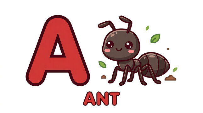 Ant Illustration for Children Alphabet Learning with Letter a