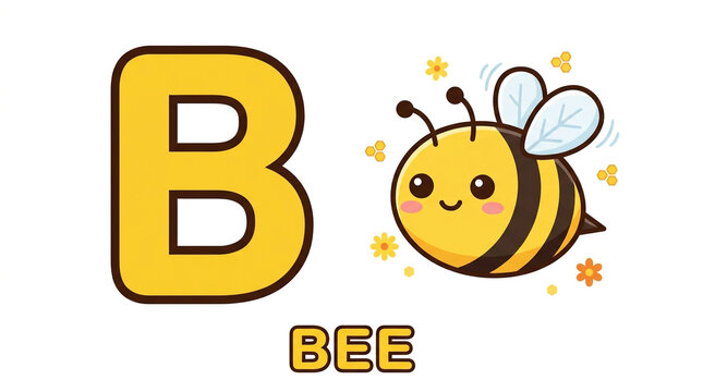 Yellow Letter B for Bee Alphabet Illustration for Kids Education