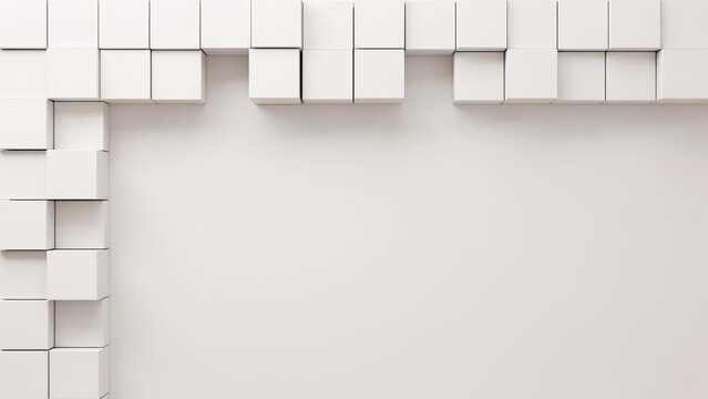 White 3d cubes arranged in an l-shaped border on a plain background
