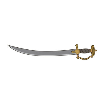 Detailed Vector Illustration of a Classic Curved Sword or Scimitar Weapon
