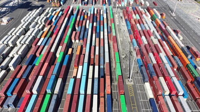 Aerial view of a container port terminal
