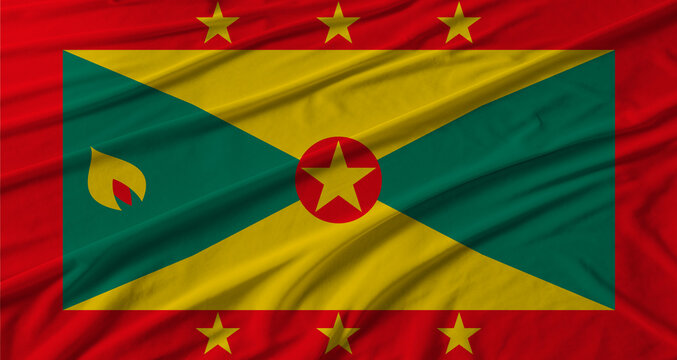 Grenada flag waving. Flag of Grenada with cloth texture