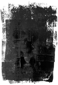 PNG asset featuring a large black lino ink overlay created with relief printing ink and a brayer. The dense layered ink coverage, distressed edges, organic roller marks, & textured printmaking surface
