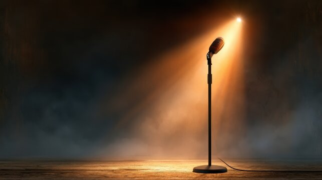 Spotlight glows on solitary vintage microphone