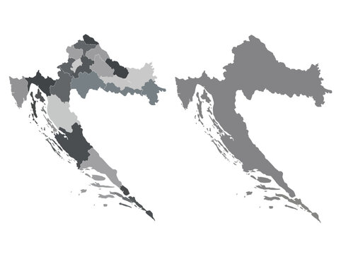 Croatia Map with Administrative Divisions and Silhouette Gray Vector Illustration