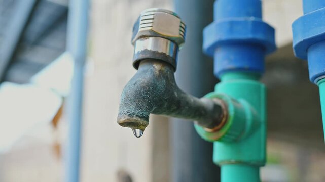 Close Up of Metal Water Tap Connected to PVC Pipe Plumbing System