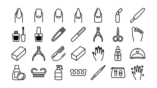 Collection of line icons for nail care and beauty tools  various objects