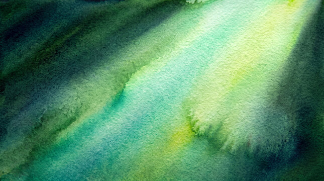 Emerald Green Watercolor Background with Diagonal Light Beam