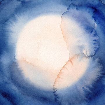 Indigo Blue Watercolor Bloom with Soft Peach Center