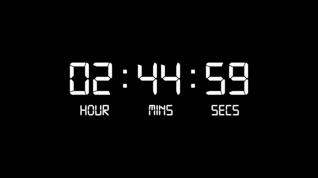 3 hour countdown timer animation. Digital timer countdown animation with alpha channel