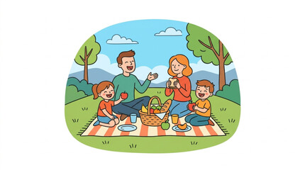 Happy family enjoying a picnic in the park together.