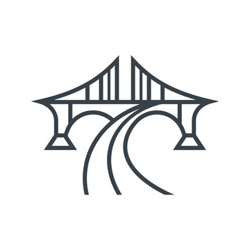 Architectural bridge icon with highway road passing through.
