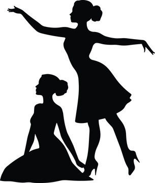 Graceful Ballet Dancer Silhouettes in Elegant Poses Vector Illustration for Classical Dance Performance Performing Arts and Dance School