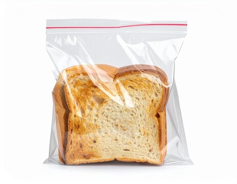 Toastbrot im transparenten Frischhaltebeutel isoliert auf transparentem Hintergrund