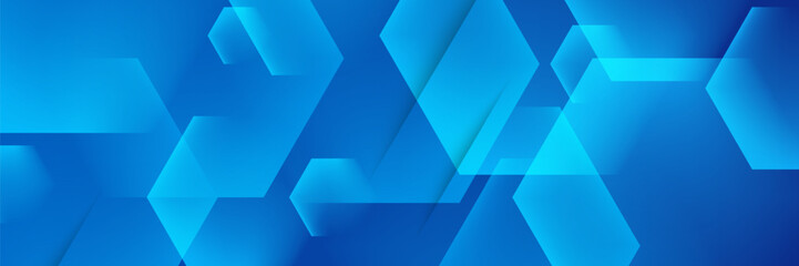 Obraz premium Professional blue background with transparent overlapping hexagon shapes and tech-inspired geometry