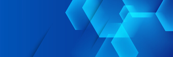 Obraz premium Professional blue background with transparent overlapping hexagon shapes and tech-inspired geometry