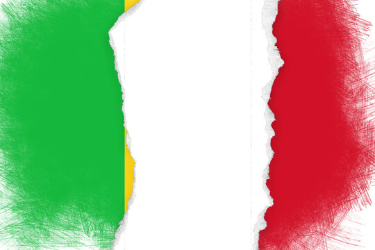 Abstract Torn Paper Illustration Featuring the Colors of the Malian Flag with Copy Space, Representing National Identity and History