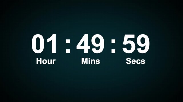 2 hour countdown timer animation. Digital timer countdown animation with alpha channel