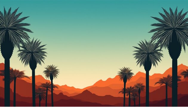 palm trees and desert mountain panorama in palm springs coachella valley landscape california
