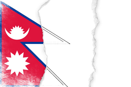 Torn Paper Revealing the National Flag of Nepal with Copy Space, Concept of National Identity and Patriotism