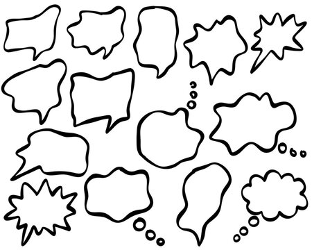 Cute hand drawn speech bubbles vector set featuring various blank chat balloons and cloud frames