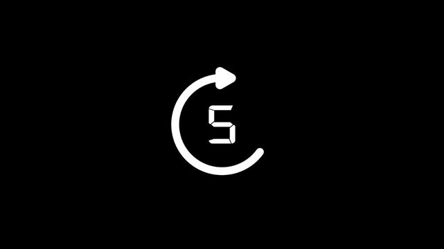 Countdown timer icon sequence with numbers on black background flat vector illustration clock
