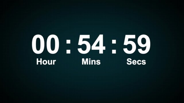 1 hour countdown timer animation. Digital timer countdown animation with alpha channel