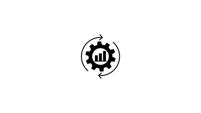Gear icon with chart rotating symbolizing process and data analysis cogwheel settings mechanism