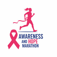 Obraz premium Pink Ribbon Awareness And Hope Marathon Runner Crossing Finish Line