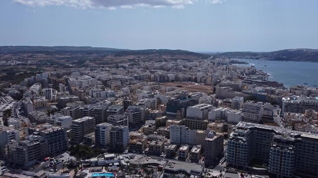 Qawra, Malta 25.07.2026 - Aerial view of Qawra during the summer. Archival.