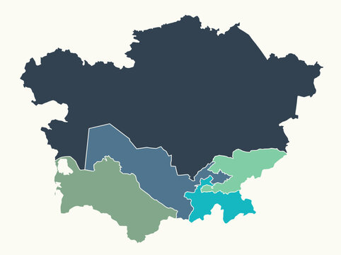 Minimalist Central Asia Map Illustration featuring Kazakhstan Uzbekistan Turkmenistan Kyrgyzstan and Tajikistan