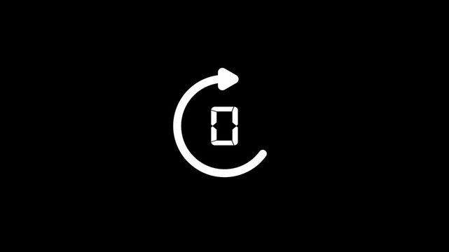 Countdown timer with decreasing numbers in a white vector illustration on black video