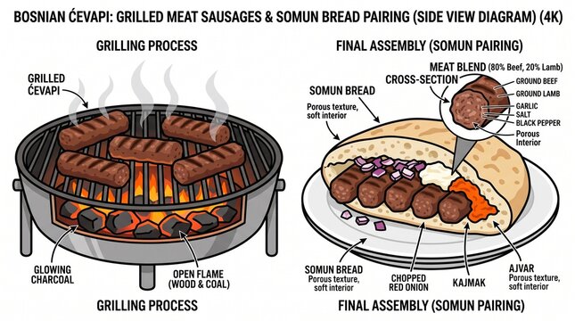 Cevapi Bosnian Grilled Sausage Vector Grill Diagram