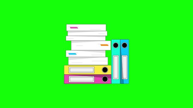 Colorful Office Files and Binders on Green Background.