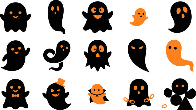 Ghost silhouettes and shapes vector illustration with orange and black colors