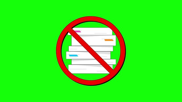 Stack of Books and No-Reading Sign on Green Screen Background.