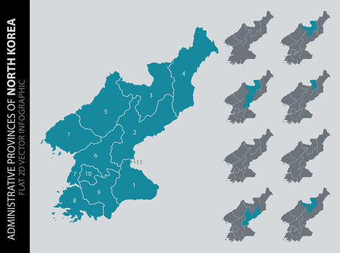 North Korea administrative provinces map vector infographic with numbered regions