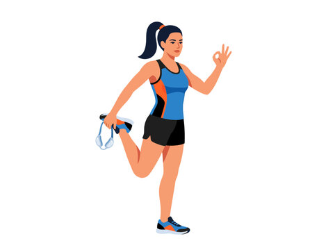 Healthy Woman Performing Stretching Exercise with Okay Gesture