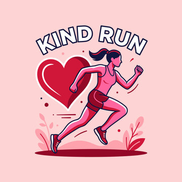 Healthy Woman Running With Heart Symbol Promoting Fitness And Wellness Lifestyle
